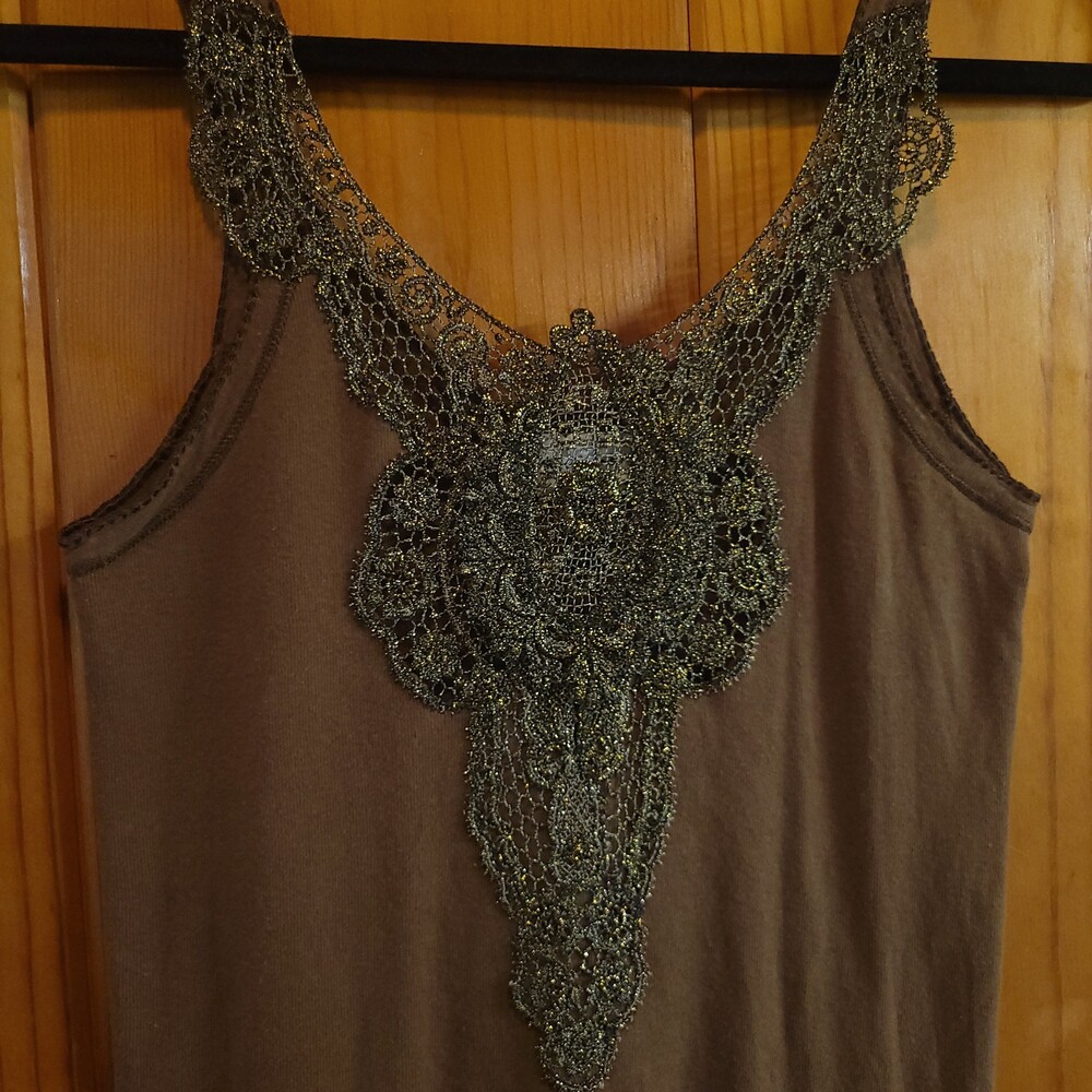 Vintage 90s Mary beth new york Brown Blouse Gold Lace Applique cottagecore vtg